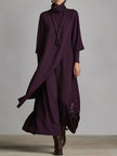 Red cotton turtleneck maxi dress by FJØRNA, flowing evening dress with long sleeves and elegant silhouette.