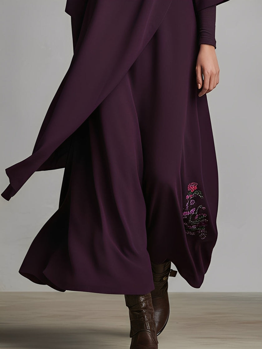 Red cotton turtleneck maxi dress by FJØRNA, flowing evening dress with long sleeves and elegant silhouette.