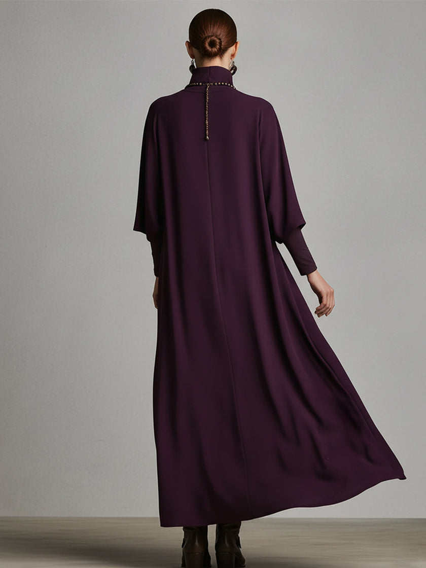 Red cotton turtleneck maxi dress by FJØRNA, elegant evening dress with long sleeves and flowing silhouette.