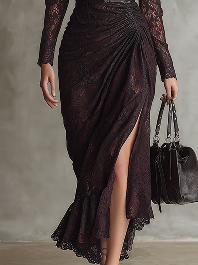 Red faux leather maxi dress by FJØRNA featuring a sleek evening dress design with a fitted silhouette and elegant length.