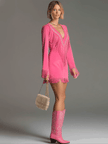 Red faux suede tassel mini Western dress by FJØRNA featuring casual Western style and tassel details.