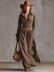 FJØRNA red linen maxi dress for women, casual style, flowing fabric, sleeveless design, and ankle-length silhouette.
