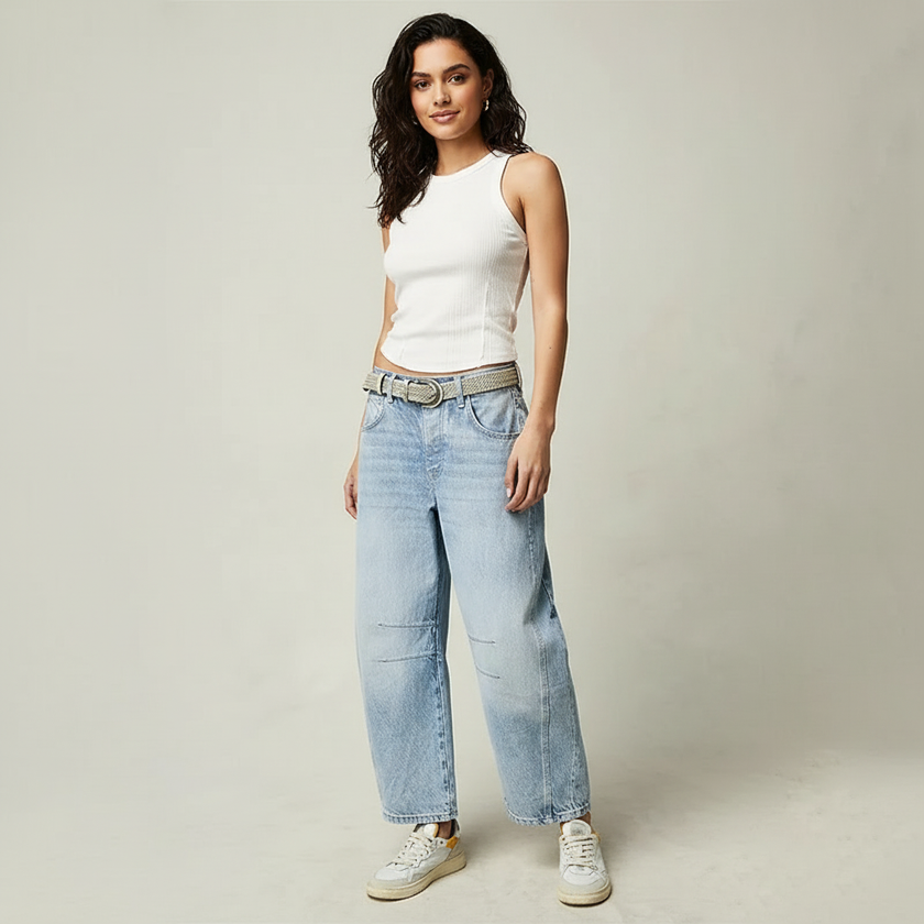Barrel Leg Jeans Women High Waist Relaxed Fit