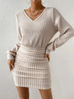 FJØRNA ribbed knit women's mini dress featuring a fitted silhouette, suitable for party and daytime wear, displayed on a mannequin.