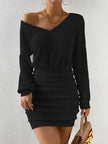 FJØRNA ribbed knit mini dress for women, stylish party and day dress with ribbed texture and fitted silhouette.