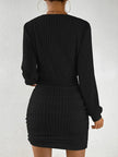 Ribbed knit women's mini dress by FJØRNA featuring a fitted silhouette, short sleeves, and stylish design for day or party wear.