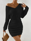 FJØRNA ribbed knit mini dress for women, stylish party and day dress with a fitted ribbed texture and short length.