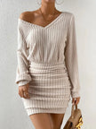 FJØRNA ribbed knit women's mini dress, stylish and fitted for party or day wear, featuring a textured ribbed knit fabric.