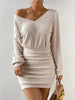 FJØRNA ribbed knit women's mini dress, stylish and fitted for party or day wear, featuring a textured ribbed knit fabric.