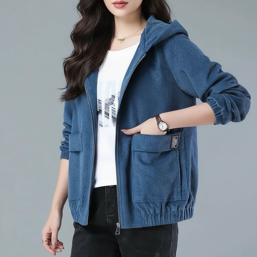 Soft Corduroy Jacket Women Hooded Relaxed Fit