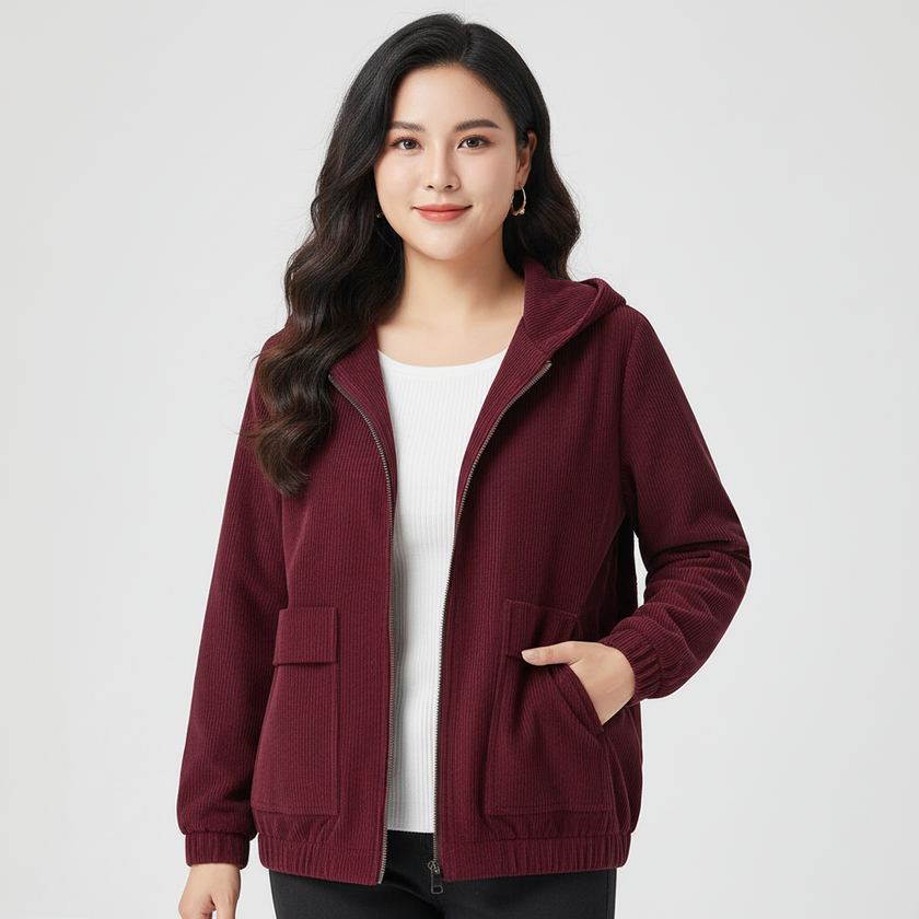 Soft Corduroy Jacket Women Hooded Relaxed Fit