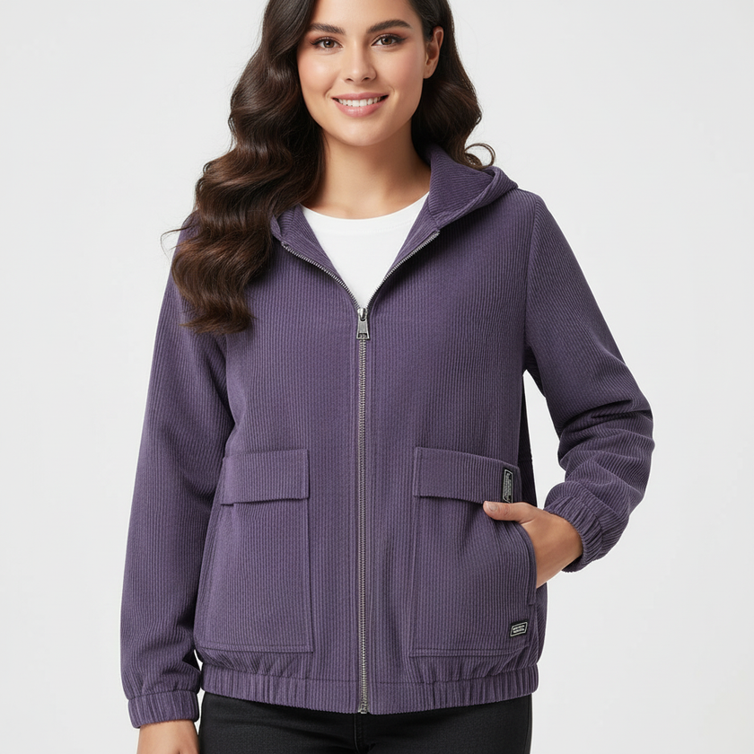 Soft Corduroy Jacket Women Hooded Relaxed Fit
