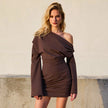 FJØRNA women's ruched bodycon mini dress for parties and cocktails, featuring a fitted silhouette and stylish design.