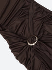 FJØRNA ruched halter neck mini dress for women, stylish party and day wear with a fitted silhouette and gathered fabric detail.