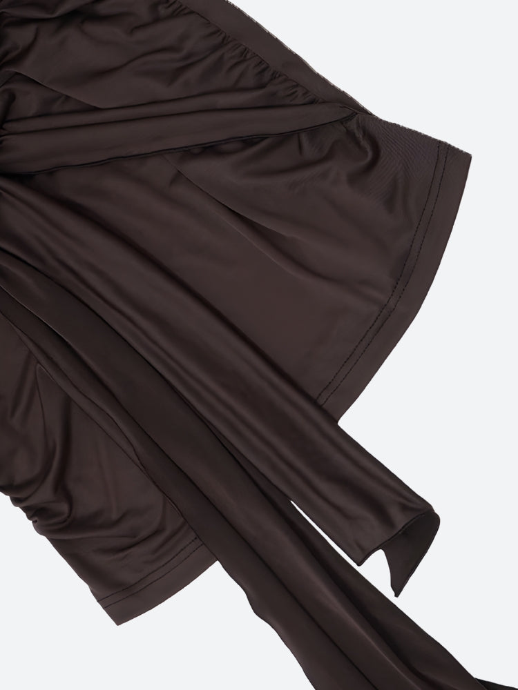 FJØRNA women's ruched halter neck mini dress, perfect for party and day wear, shown on a model with a fitted silhouette.