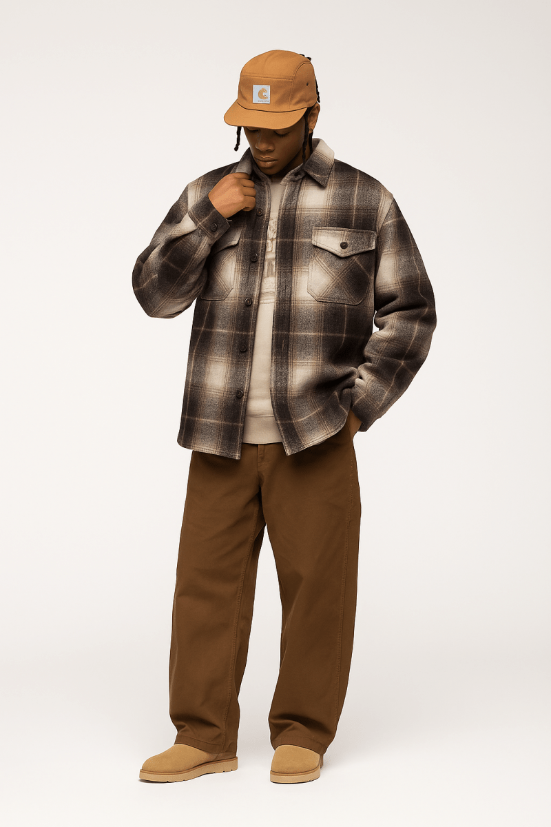 Flannel Overshirt Men Plaid Button Front Chest Pockets Regular Fit