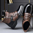 Ankle Boots Leather Side Zip Buckle Strap Layered Fold Winter Boots | Ines