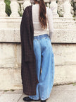 Women’s cotton wide-leg jeans with drawstring waist from FJØRNA, featuring a relaxed fit and casual style.