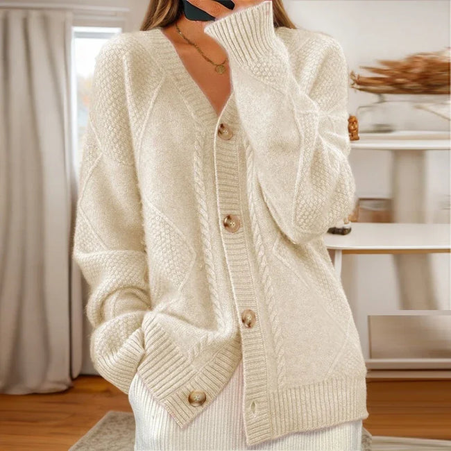 Charita | Women's Classic Cable Knit Cardigan Sweater with Cozy for Everyday