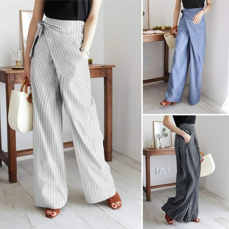 Women’s high-waist cotton wide-leg pants by FJØRNA, loose pull-on trousers with a relaxed fit and comfortable design.