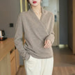 Wool Knit Sweater Women Cross-Bust Round Neck Long Sleeve