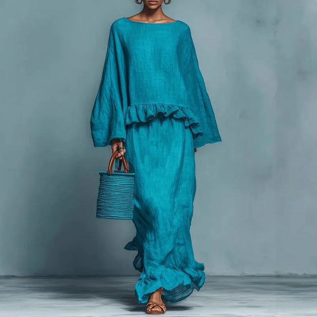 FJØRNA Hannah Bohemian two-piece dress set featuring a casual wedding dress with flowing fabric and boho-inspired design.