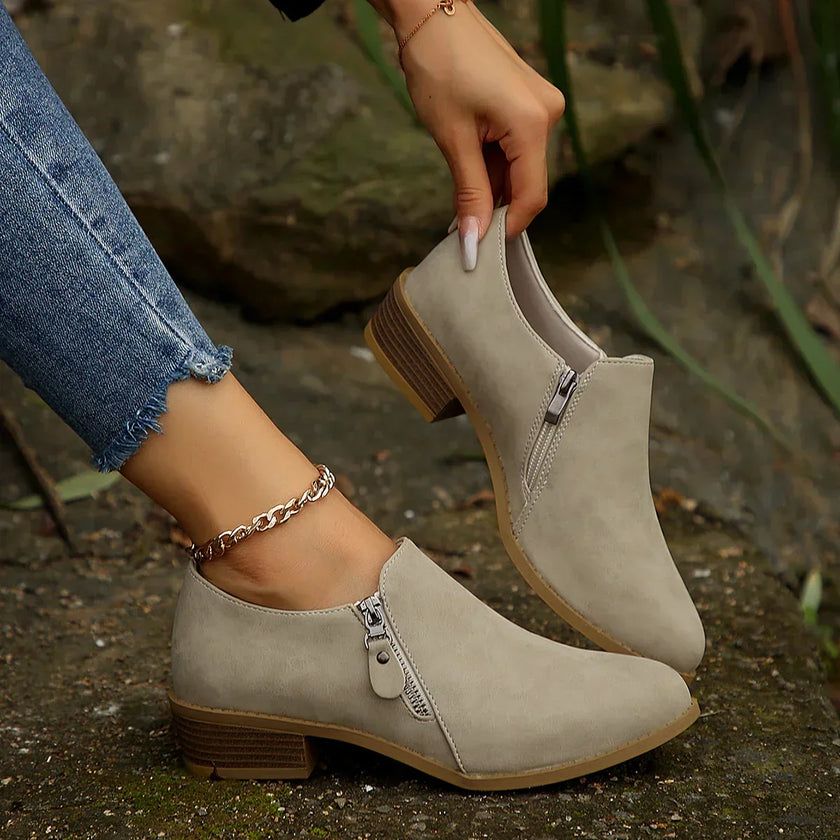 Maia | Women's SleekShield Zip Up Ankle Boots with Leather Comfortable Casual