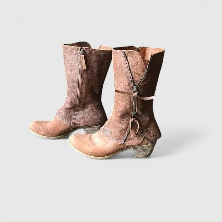 FJØRNA women's orthopedic boots with classic arch support, showcasing beige leather exterior and sturdy sole for comfort.
