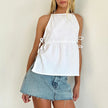 Cotton Blend Tank Top Women Bow Strap Sleeveless