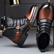 Ankle Boots Leather Side Zip Buckle Strap Layered Fold Winter Boots | Ines