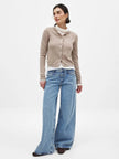 FJØRNA women's longline button-front knit cardigan, stylish and cozy top with a relaxed fit and long sleeves.