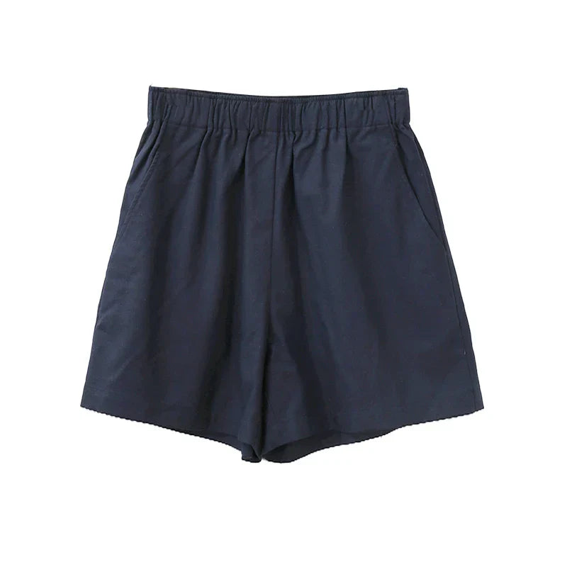 FJØRNA women's high waist linen blend shorts with elastic waistband, lightweight and comfortable summer pants for women.