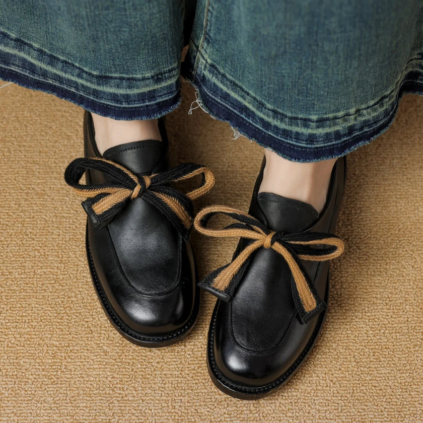 FJØRNA women's dual-tone leather loafers with cushioned insoles, handcrafted stylish shoes for women.