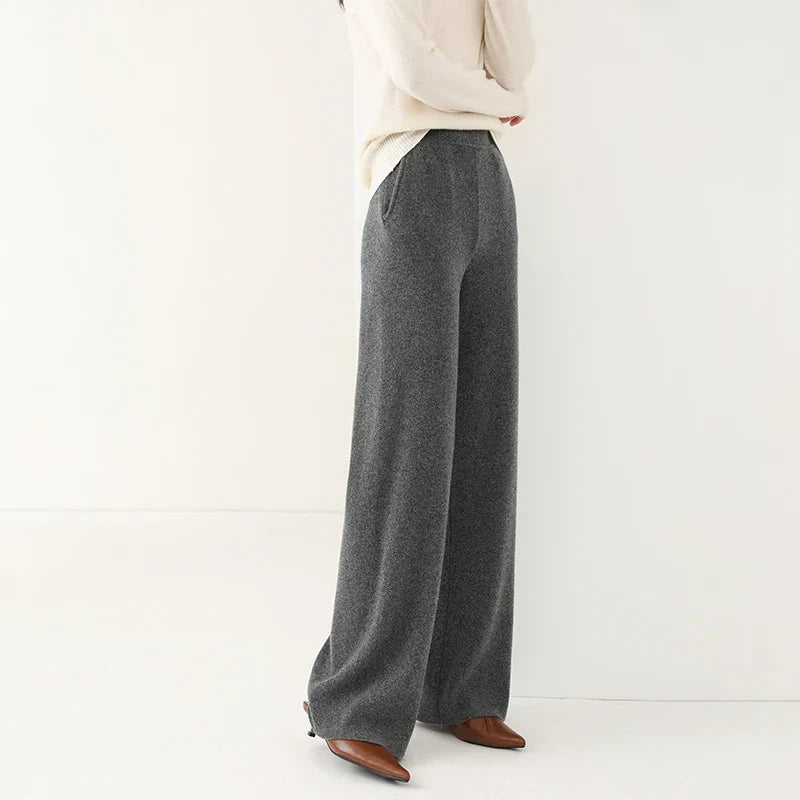 FJØRNA women's merino wool wide-leg joggers pants, soft and cozy knit fabric with relaxed fit, perfect for casual wear.