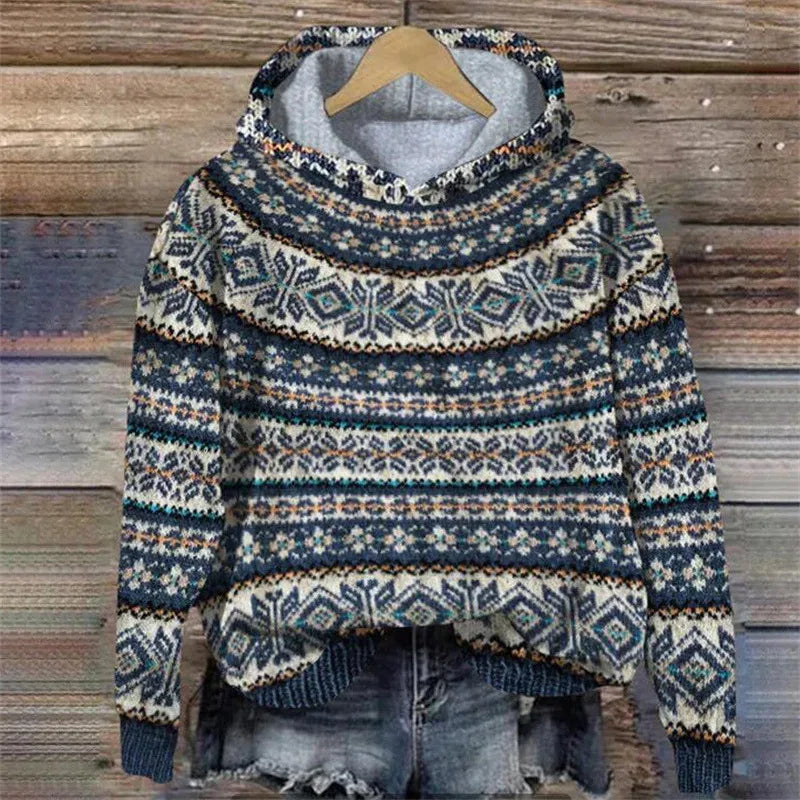 Mila | Women's Classic Oversized Knit Nordic Hoodie Sweatshirt