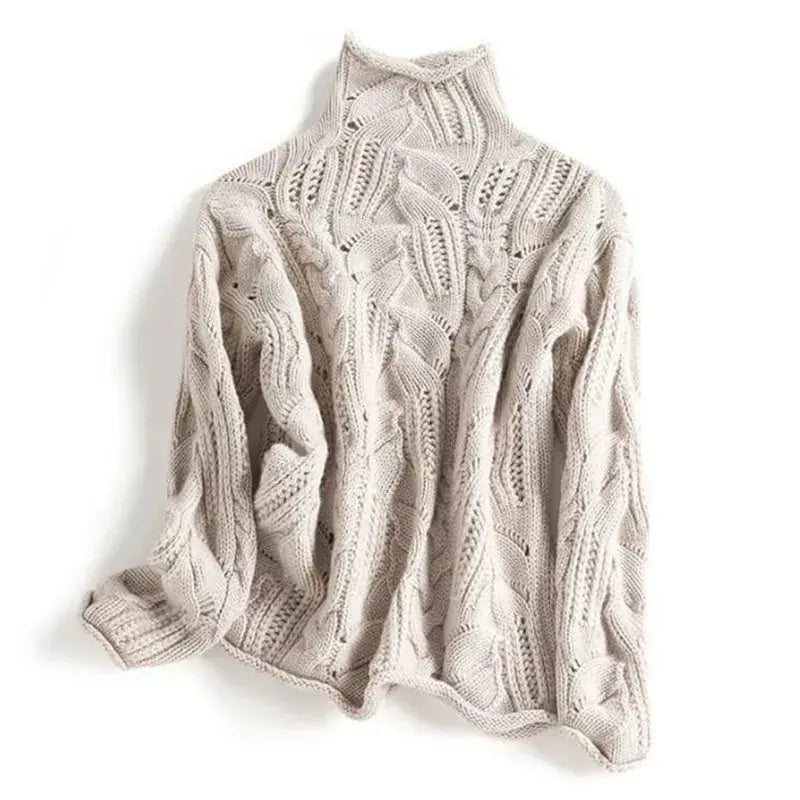 Alice | Women's Turtleneck Cable Print Sweater with High-Neck Cozy for Layering
