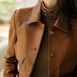 Faux Leather Jacket Women Utility Turn-Down Collar