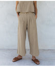 FJØRNA women's linen cropped culotte trousers with wide-leg design, natural beige fabric, stylish and comfortable for casual wear