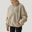 Plush Sweater Women Half Zip High Collar Relaxed Fit