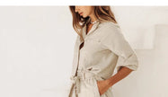 FJØRNA linen wide-leg trousers for women, loose pull-on pants with relaxed fit, light fabric, and comfortable design.