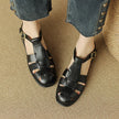 FJØRNA women's brown Italian leather adjustable strap sandals with open toe and flat sole, stylish and comfortable for summer wear.