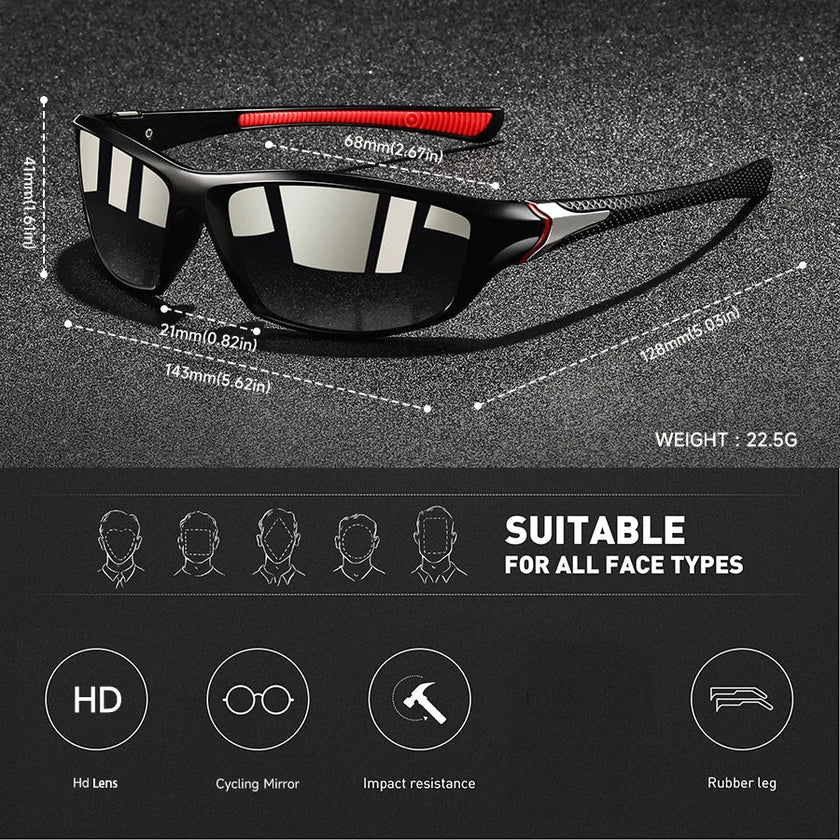FJØRNA men's polarized wraparound sunglasses with UV400 protection, sporty accessory with tinted lenses and black frame.