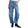 FJØRNA women's denim jeans with a barrel leg fit, showcasing classic blue wash and stylish tapered leg design.