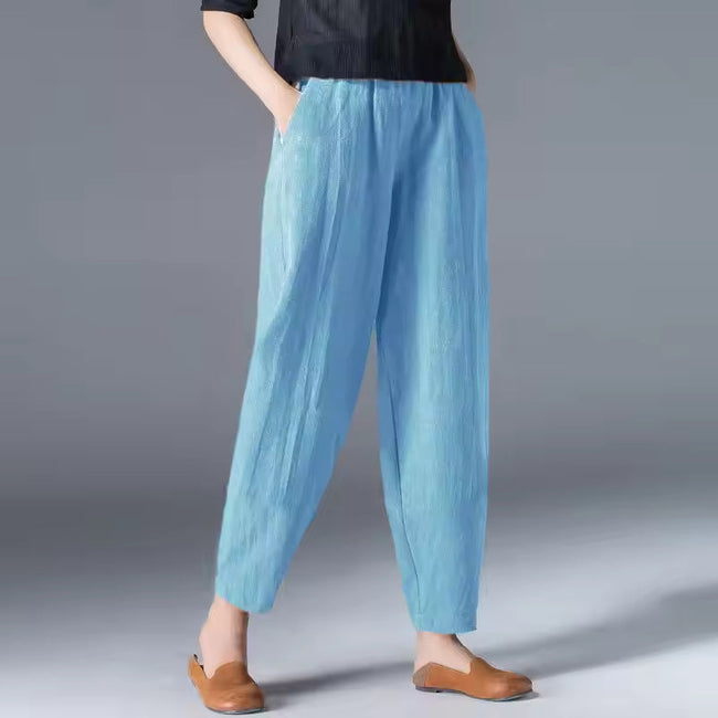 FJØRNA lightweight summer women's tapered trousers with elastic waist, casual and comfortable for warm weather.