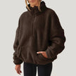 Plush Sweater Women Half Zip High Collar Relaxed Fit