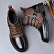 Ankle Boots Leather Side Zip Buckle Strap Layered Fold Winter Boots | Ines