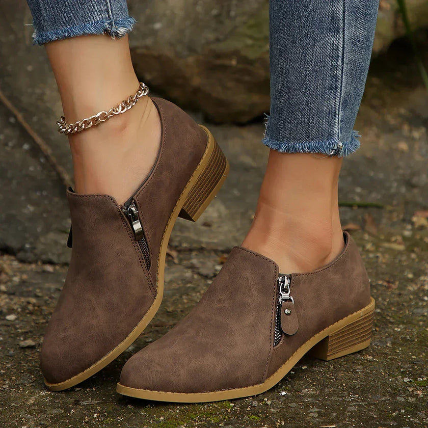 Maia | Women's SleekShield Zip Up Ankle Boots with Leather Comfortable Casual