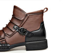 Ankle Boots Leather Side Zip Buckle Strap Layered Fold Winter Boots | Ines