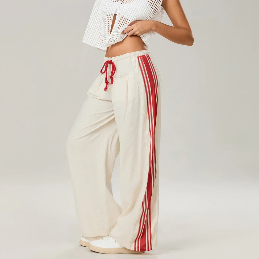 FJØRNA women's high waist cotton joggers with elastic waistband, comfortable casual pants for women.