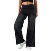 FJØRNA women's lace jeans with wide leg and high waist, showcasing stylish denim pants with intricate lace details.